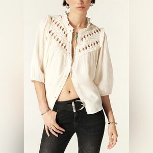 BA&SH Blouse Top Ecru White Beluna Chemise Button Down Size xsmall